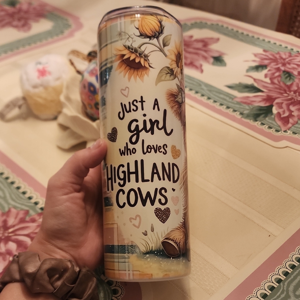 Sunflowers And Highland Cow Tumbler 20oz Stainless Steel, Wash By Hand Only FP23